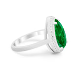 Halo Teardrop Wedding Ring Pear Simulated Cubic Zirconia 925 Sterling Silver