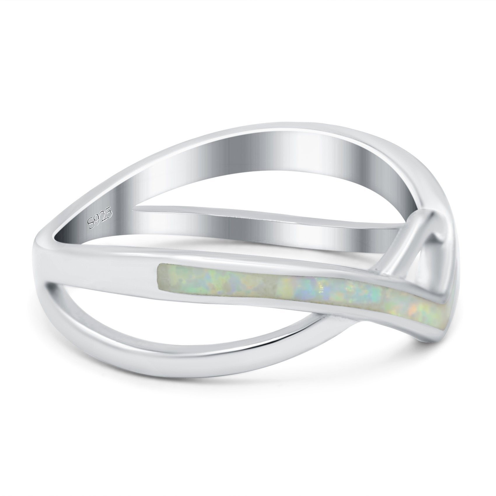 Criss Cross V Shape Ring Band Lab Created Opal 925 Sterling Silver (6mm)