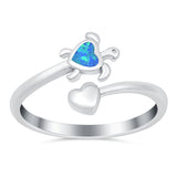Turtle & Heart Ring Band Lab Created Opal 925 Sterling Silver (10mm)