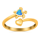 Turtle & Heart Ring Band Lab Created Opal 925 Sterling Silver (10mm)