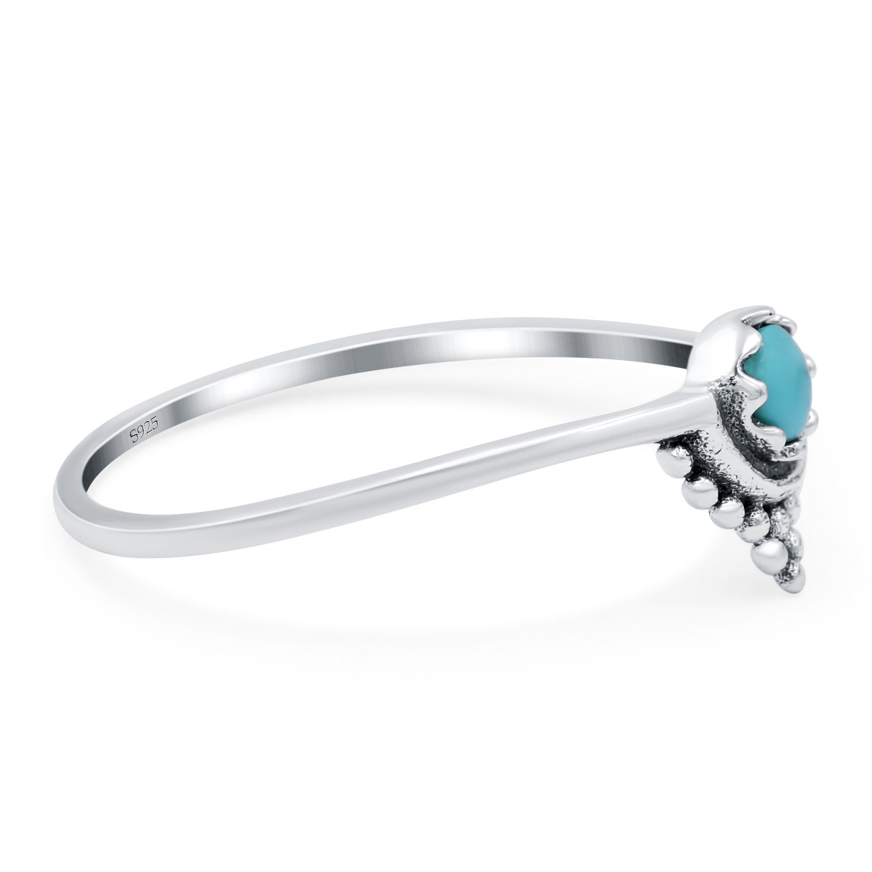 Bali Band Ring Round Simulated Turquoise 925 Sterling Silver