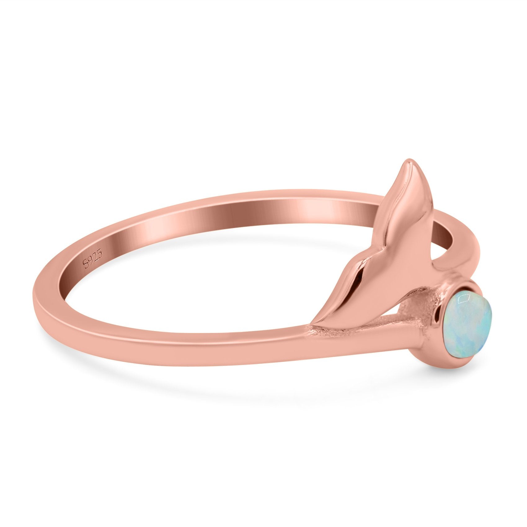 Whale Tail Ring Band Lab Created Opal 925 Sterling Silver (9mm)