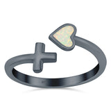 Heart & Cross Ring Band Lab Created Opal 925 Sterling Silver (7mm)