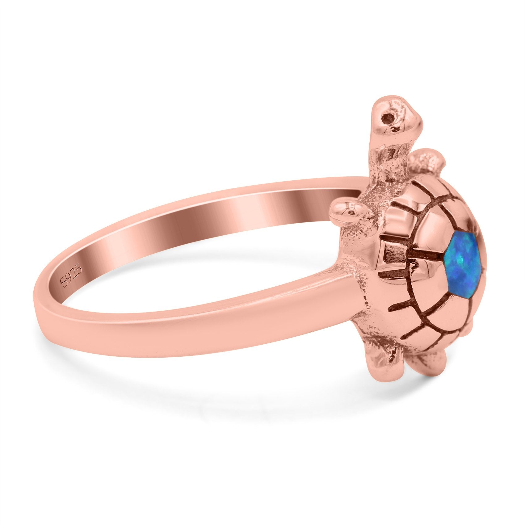 Turtle Ring Lab Created Opal 925 Sterling Silver (13mm)