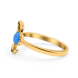 Crescent Moon Ring Band Lab Created Blue Opal Oxidized Round 925 Sterling Silver