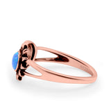 Sun & Moon Ring Lab Created Blue Opal Oxidized Round 925 Sterling Silver