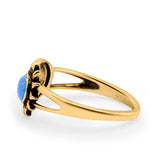 Sun & Moon Ring Lab Created Blue Opal Oxidized Round 925 Sterling Silver