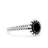 Petite Dainty Rope Vintage Style Lab Opal Ring Solid Round Oxidized 925 Sterling Silver