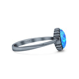 Petite Dainty Oxidized Thumb Ring Round Lab Opal Ring Solid 925 Sterling Silver