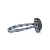 Petite Dainty Oxidized Thumb Ring Round Lab Opal Ring Solid 925 Sterling Silver