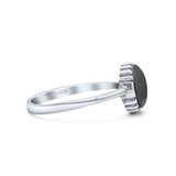 Petite Dainty Oxidized Thumb Ring Round Lab Opal Ring Solid 925 Sterling Silver