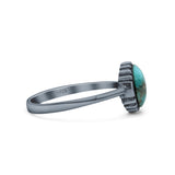 Petite Dainty Oxidized Thumb Ring Round Lab Opal Ring Solid 925 Sterling Silver