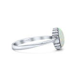 Petite Dainty Oxidized Thumb Ring Round Lab Opal Ring Solid 925 Sterling Silver