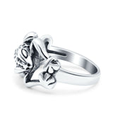 Frog Oxidized Band Ring Solid 925 Sterling Silver (13mm)