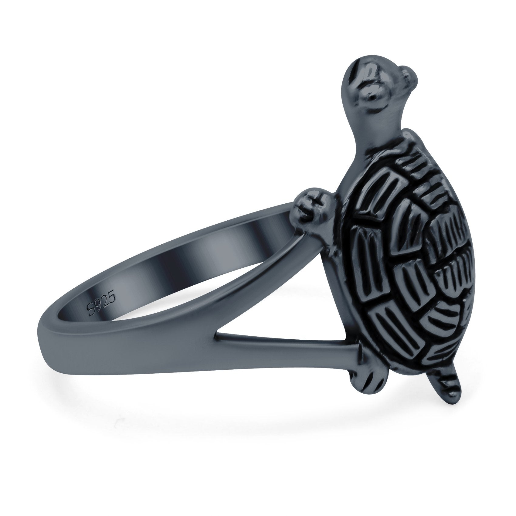 Turtle Oxidized Band Solid 925 Sterling Silver (17mm)