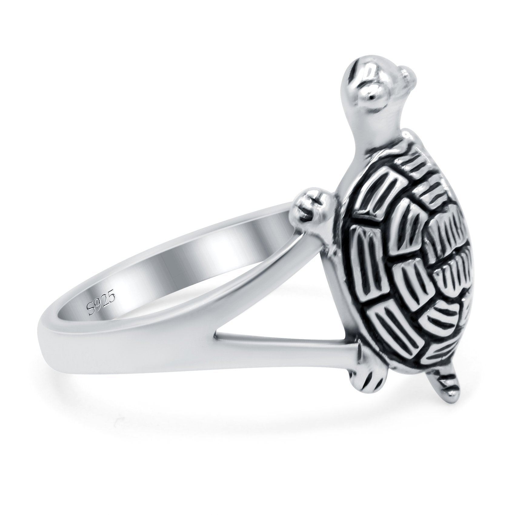 Turtle Oxidized Band Solid 925 Sterling Silver (17mm)