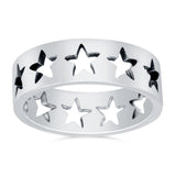 Star Oxidized Band Solid 925 Sterling Silver (6mm)
