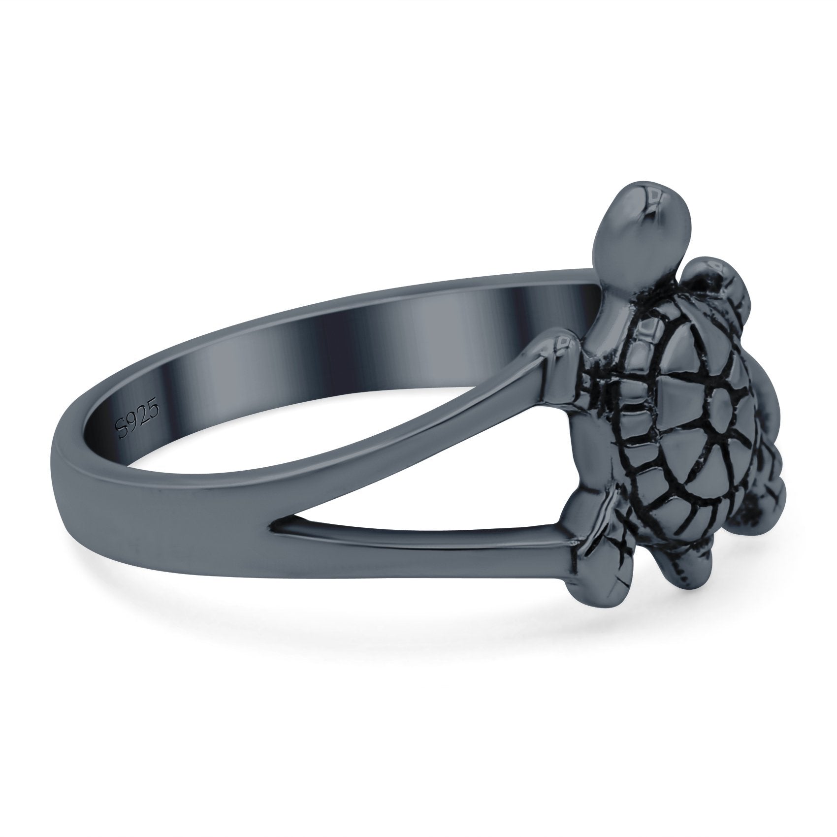Turtle Oxidized Band Solid 925 Sterling Silver (12mm)