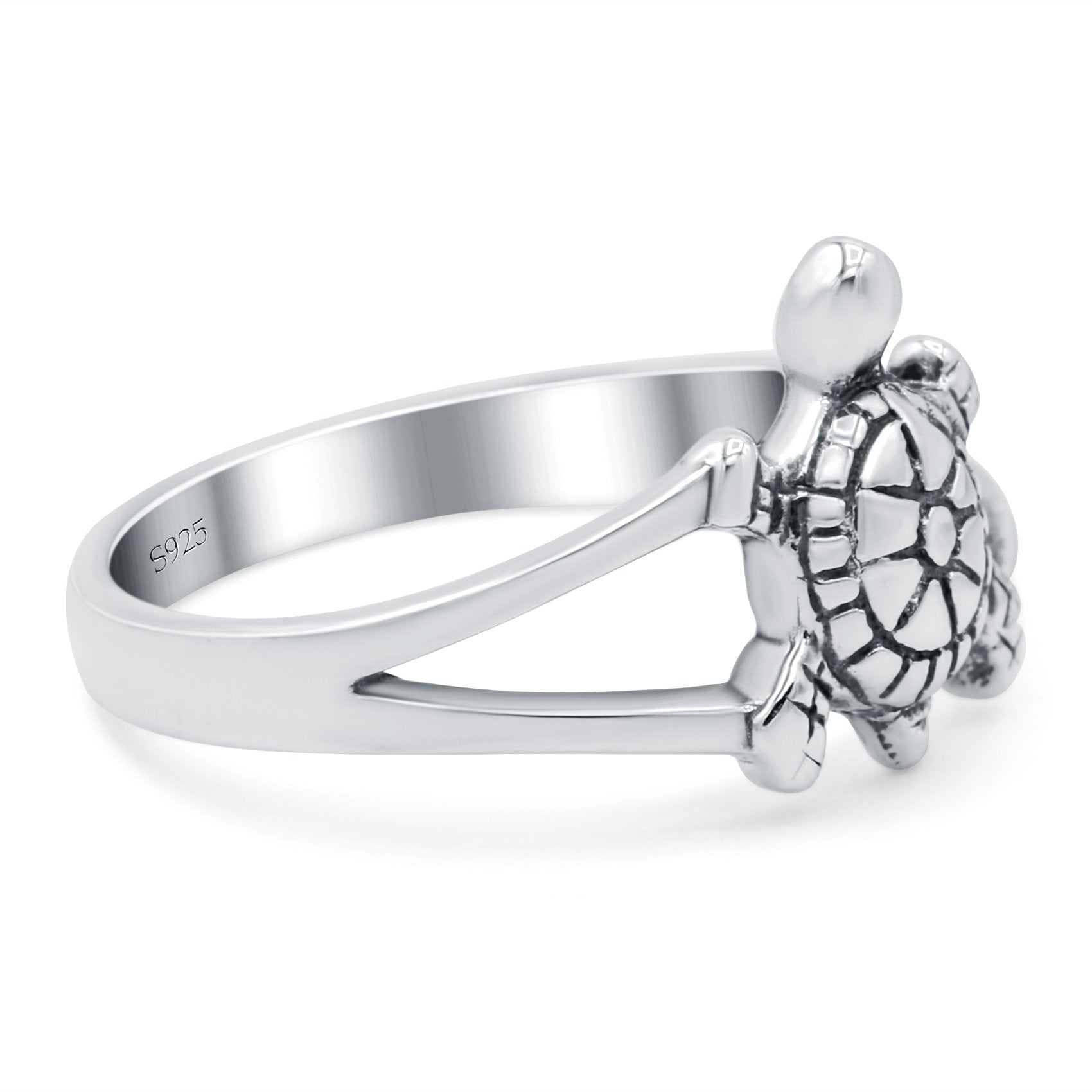 Turtle Oxidized Band Solid 925 Sterling Silver (12mm)