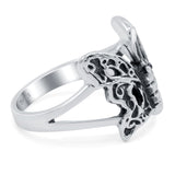 Butterfly Oxidized Band Solid 925 Sterling Silver (13mm)