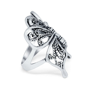 Sterling Silver Butterfly Filigree Ring Oxidized Round 925 Sterling Silver