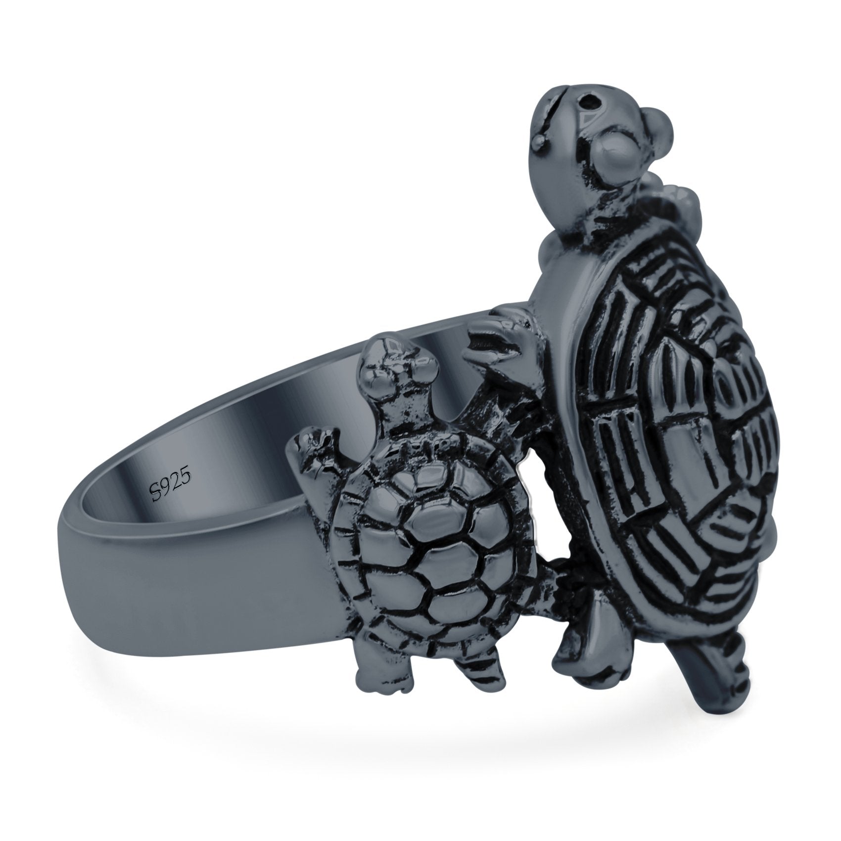 Turtles Oxidized Band Solid 925 Sterling Silver (19mm)