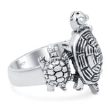 Turtles Oxidized Band Solid 925 Sterling Silver (19mm)