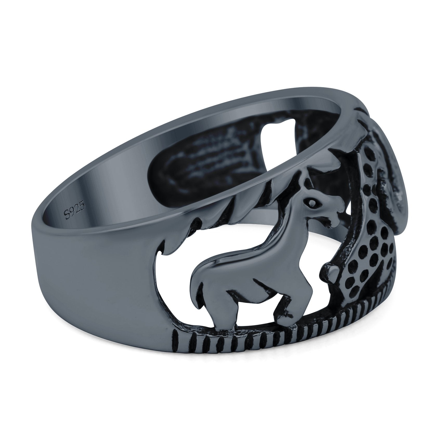 Animals Ring Oxidized Band Solid 925 Sterling Silver Thumb Ring (10mm)