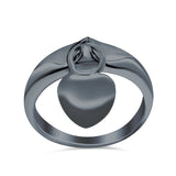 Heart Promise Charm Plain Ring Oxidized Band Solid 925 Sterling Silver