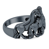 Horse Ring Oxidized Band Solid 925 Sterling Silver Thumb Ring (14mm)