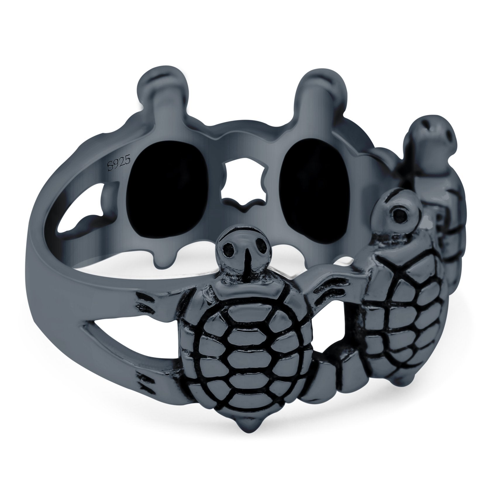 Turtles Oxidized Band Solid 925 Sterling Silver (10mm)