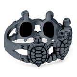 Turtles Oxidized Band Solid 925 Sterling Silver (10mm)