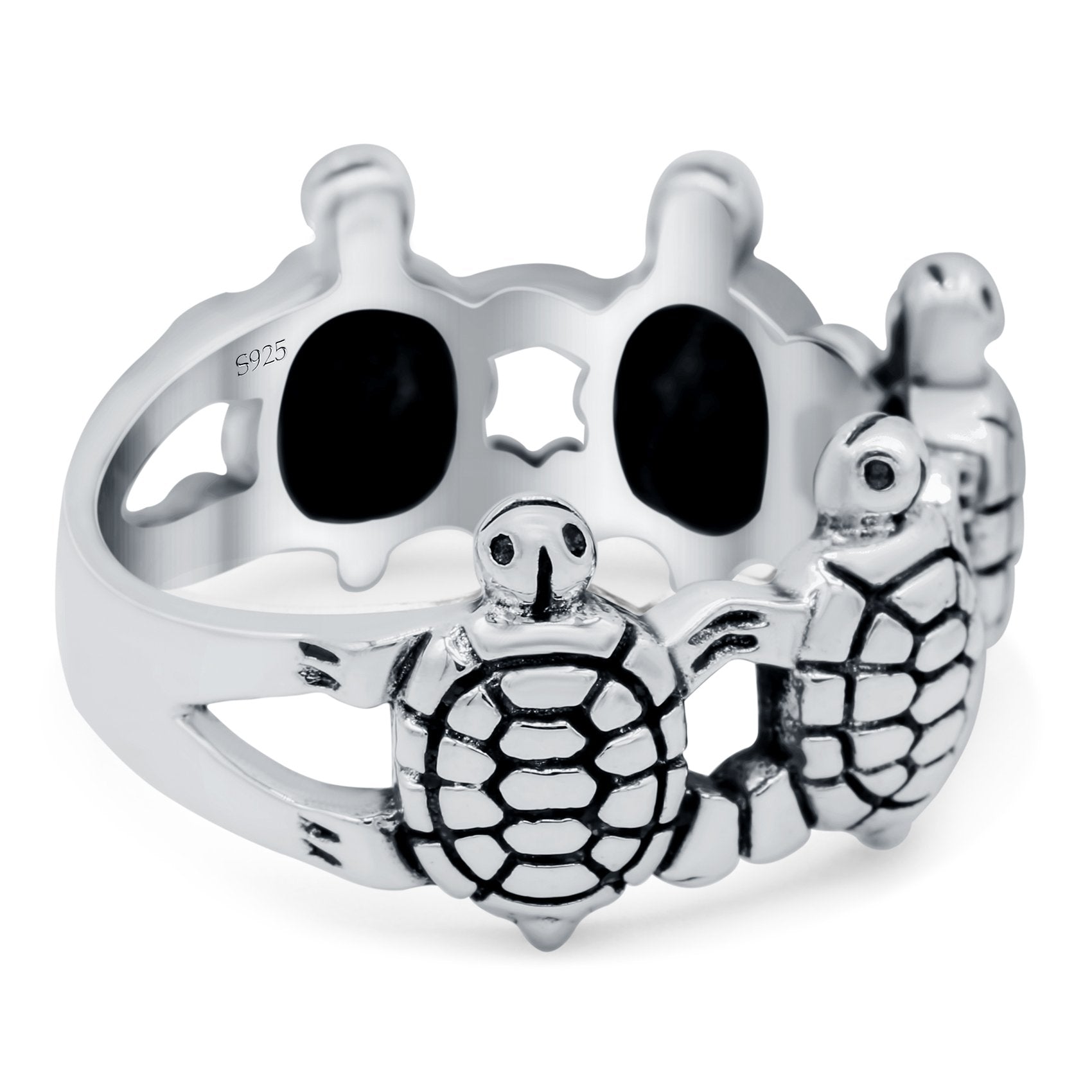 Turtles Oxidized Band Solid 925 Sterling Silver (10mm)