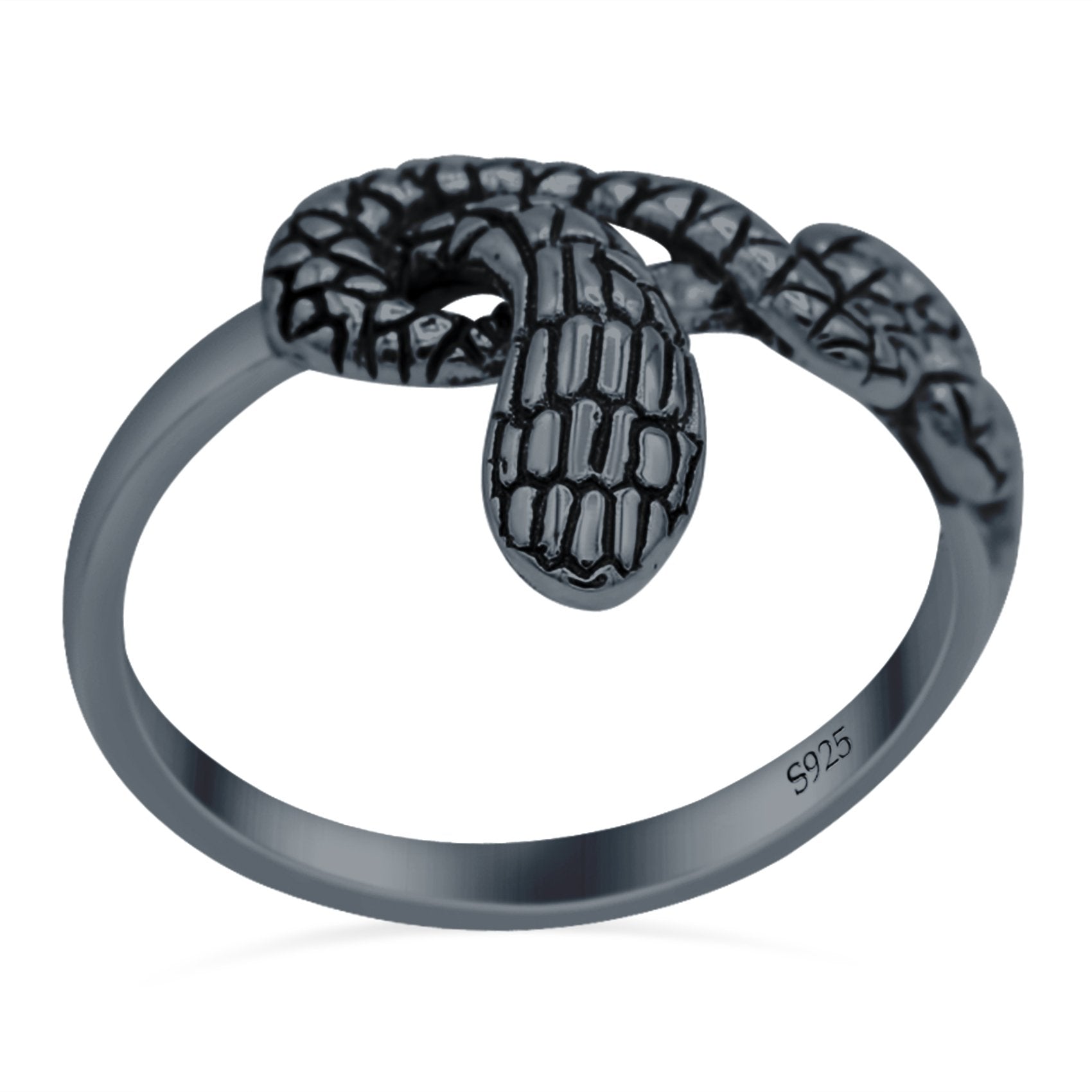 Snake Ring Oxidized Band Solid 925 Sterling Silver Thumb Ring (14mm)