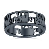Elephant Ring Oxidized Band Solid 925 Sterling Silver Thumb Ring (7mm)