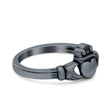 Oxidized Claddagh Promise Ring Celtic Heart Solid 925 Sterling Silver (9mm)