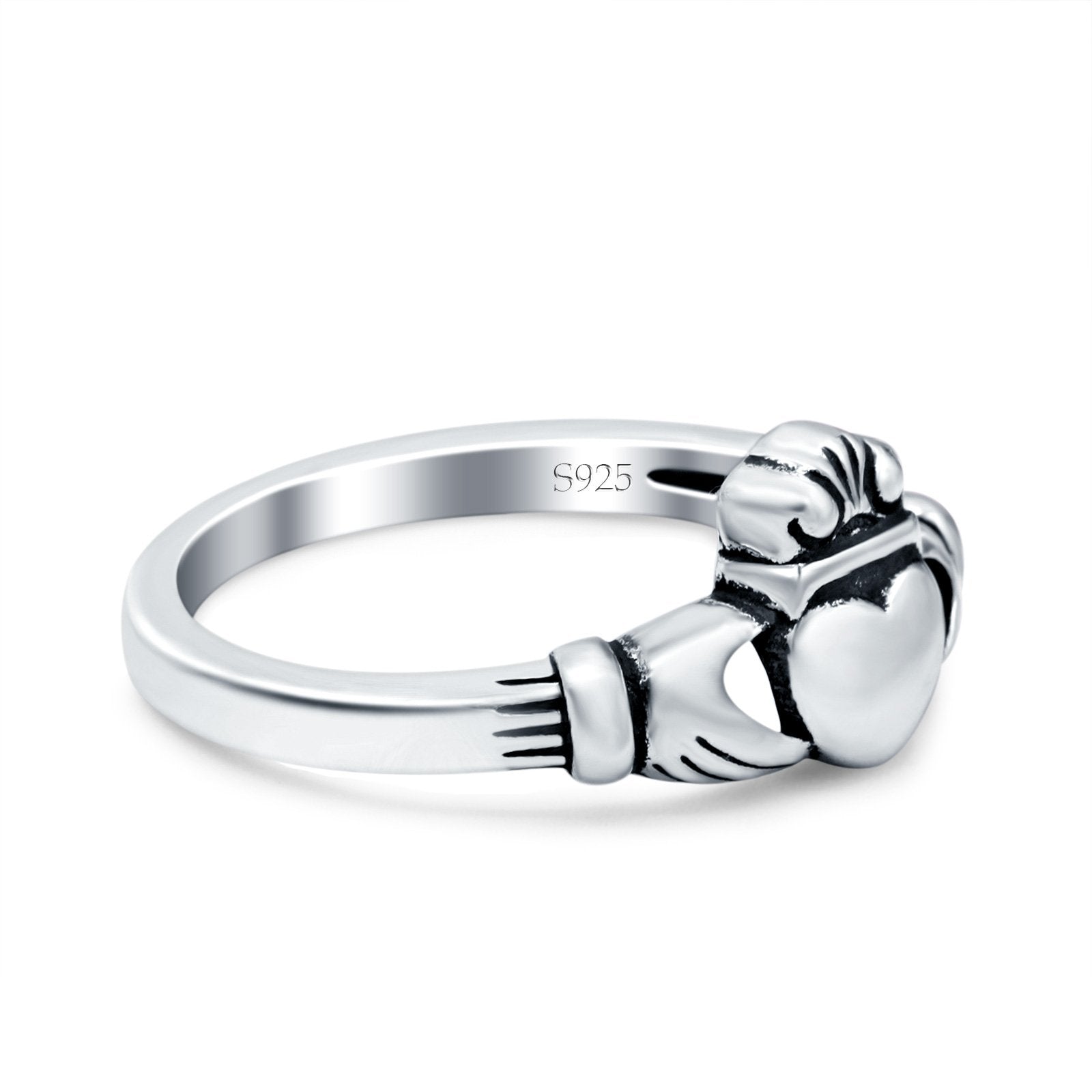 Oxidized Claddagh Promise Ring Celtic Heart Solid 925 Sterling Silver (9mm)