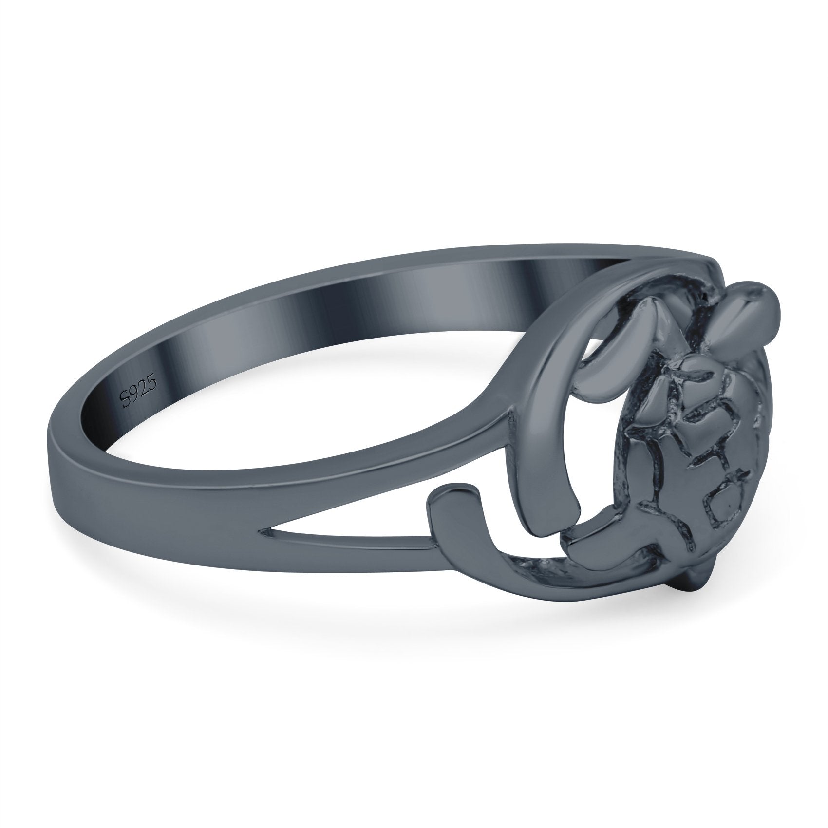 Turtle Ring Oxidized Band Solid 925 Sterling Silver Thumb Ring (10mm)