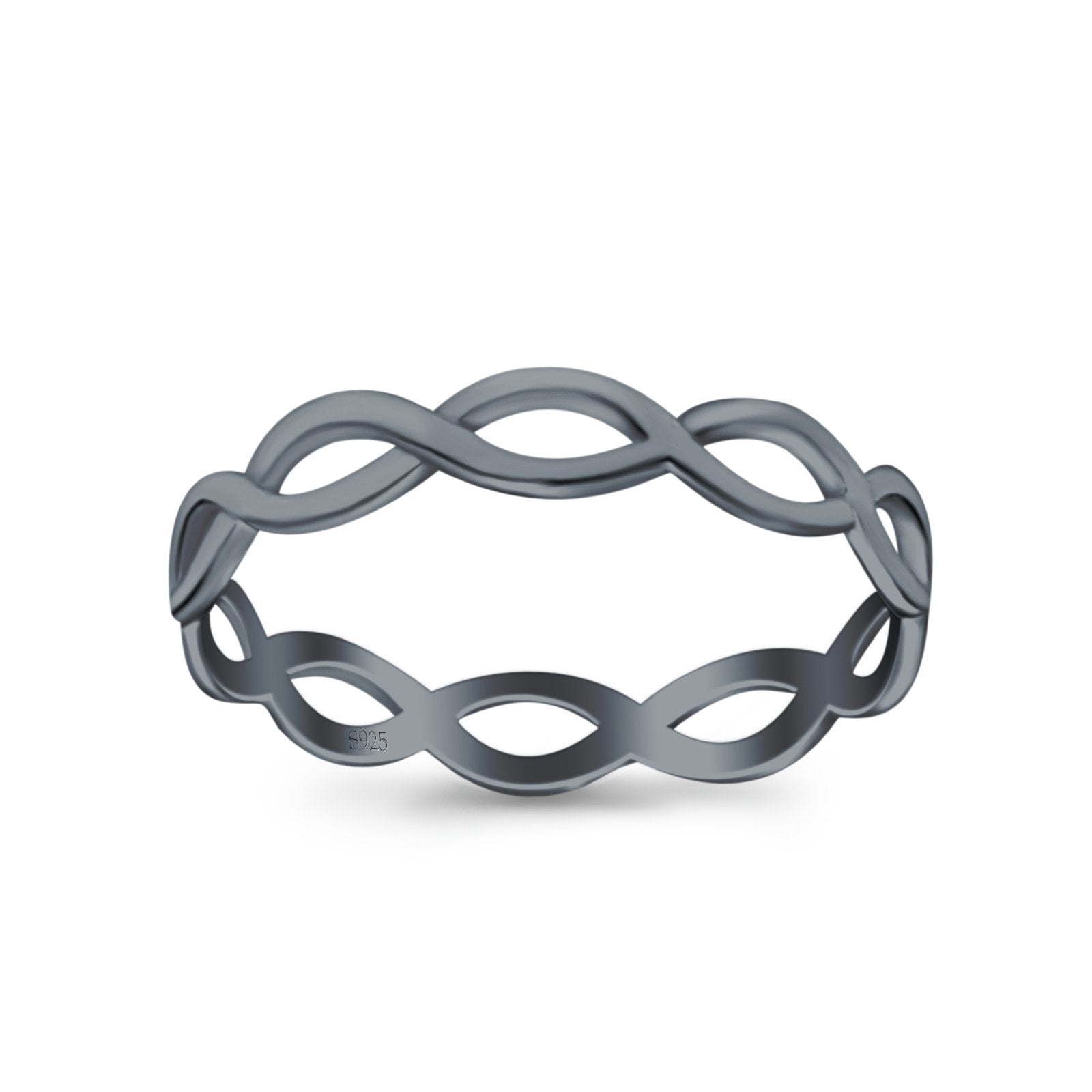 Infinity Braided Crisscross Rhodium Plated Band Ring Solid 925 Sterling Silver (3mm)