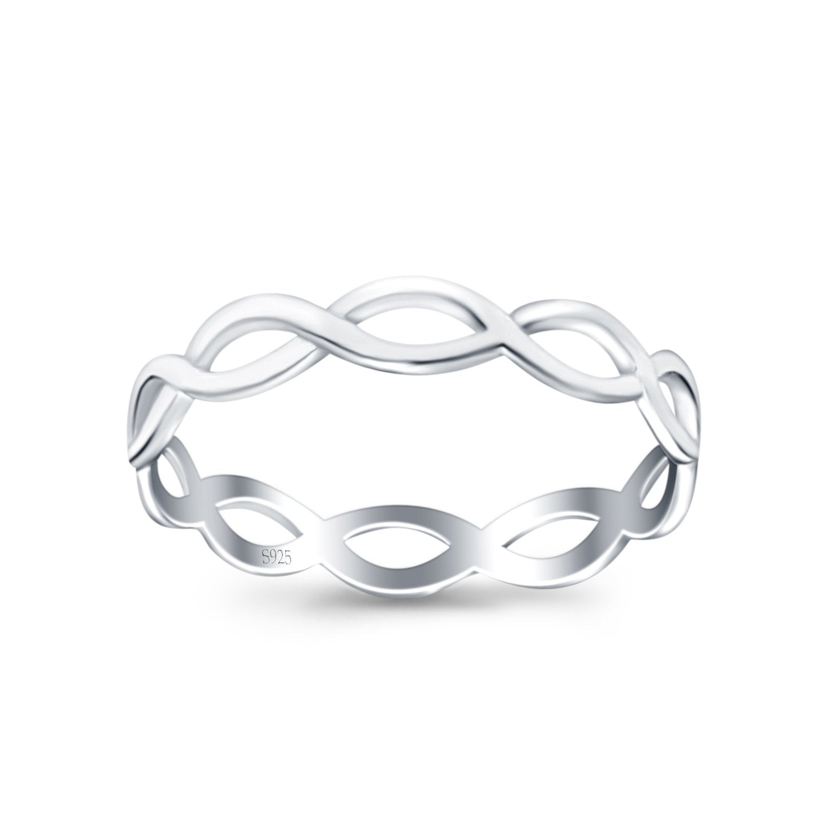 Infinity Braided Crisscross Rhodium Plated Band Ring Solid 925 Sterling Silver (3mm)