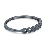 Hearts Band Rhodium Plated Ring Solid 925 Sterling Silver (3mm)