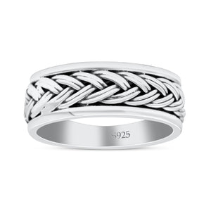 Braided Style Celtic Eternity Ring Spinner Style Oxidized Band Solid 925 Sterling Silver Thumb Ring (7mm)