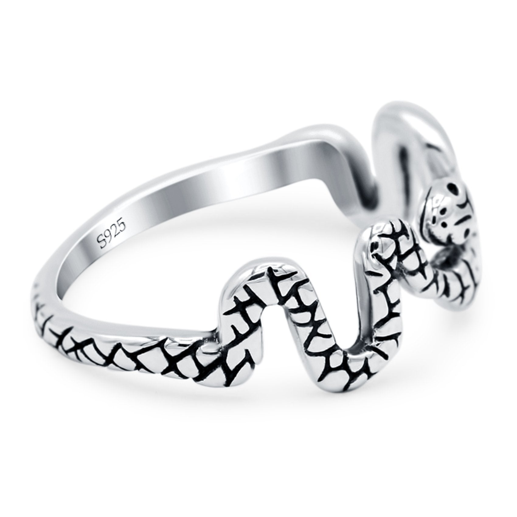 Snake Ring Oxidized Band Solid 925 Sterling Silver (6mm)