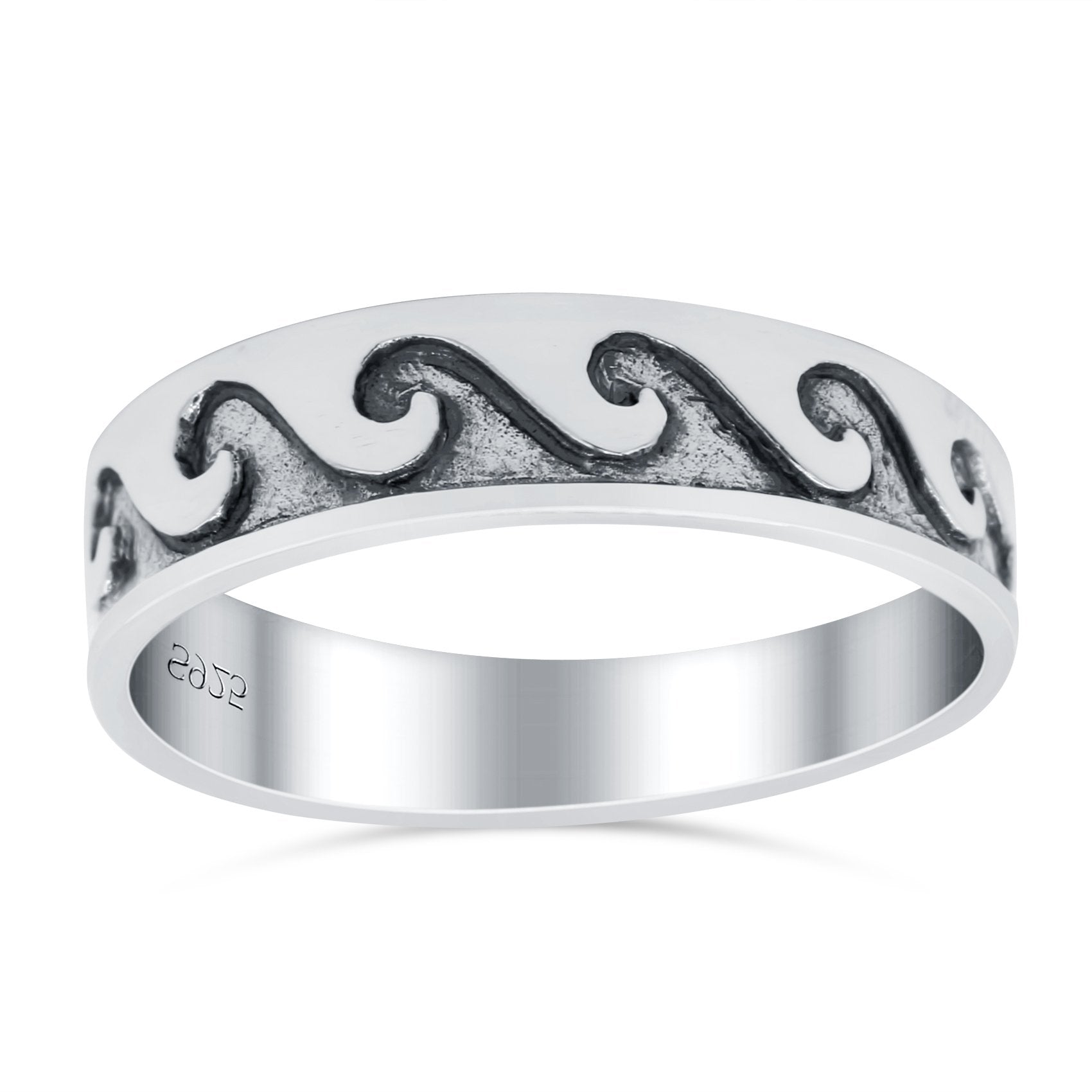 Wave Ring Oxidized Band Solid 925 Sterling Silver Thumb Ring (5mm)