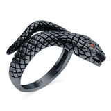 Snake Ring Oxidized Band Solid Simulated Garnet Cubic Zirconia 925 Sterling Silver (17mm)