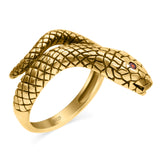 Snake Ring Oxidized Band Solid Simulated Garnet Cubic Zirconia 925 Sterling Silver (17mm)