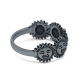 Smiling Sun Oxidized Band Ring Solid 925 Sterling Silver (8mm)