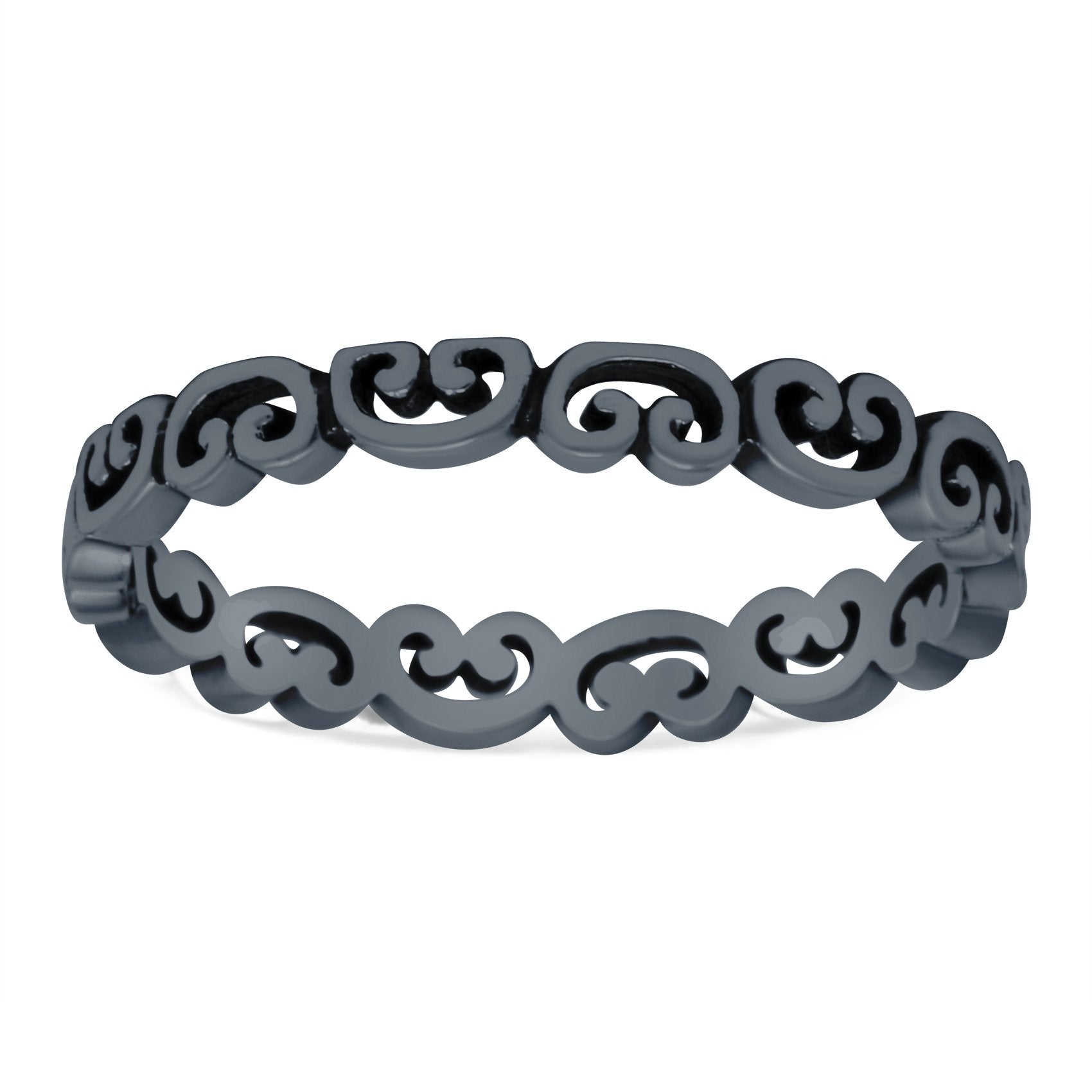 Heart Filigree Band Oxidized Ring Solid 925 Sterling Silver Thumb Ring (3mm)