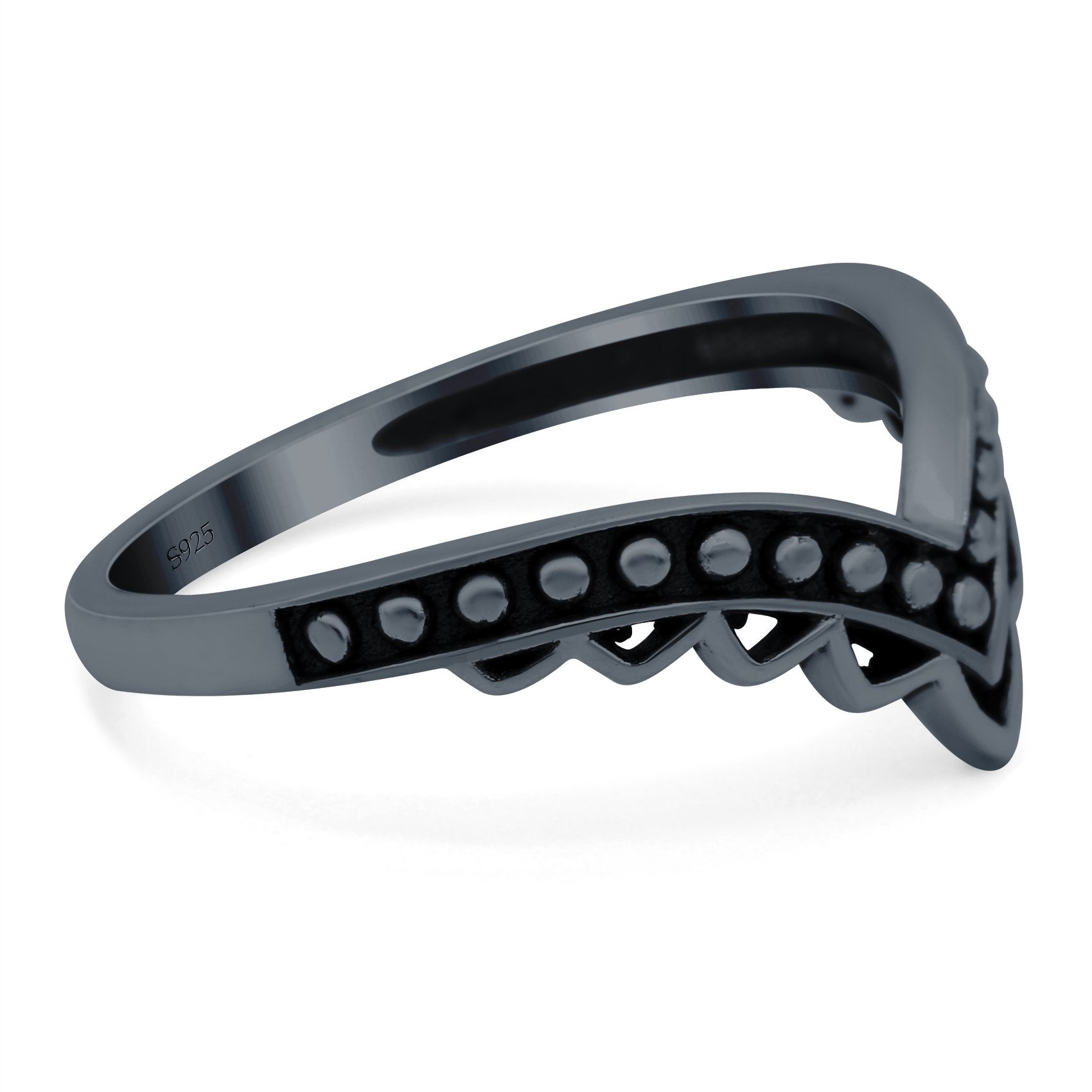 V Ring Oxidized Band Solid 925 Sterling Silver Thumb Ring (9mm)