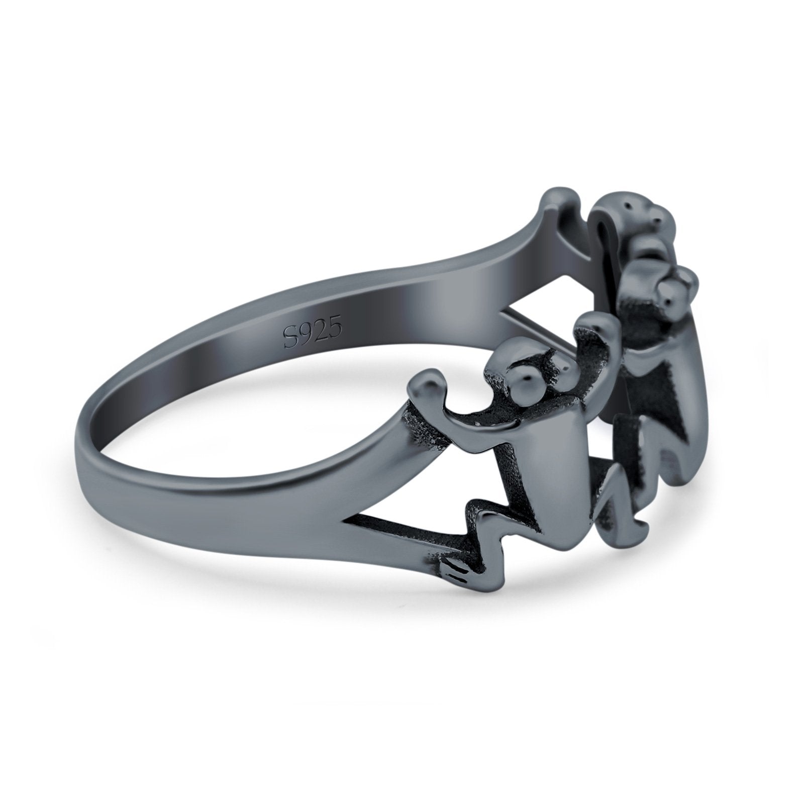 Frogs Oxidized Band Solid 925 Sterling Silver (9mm)